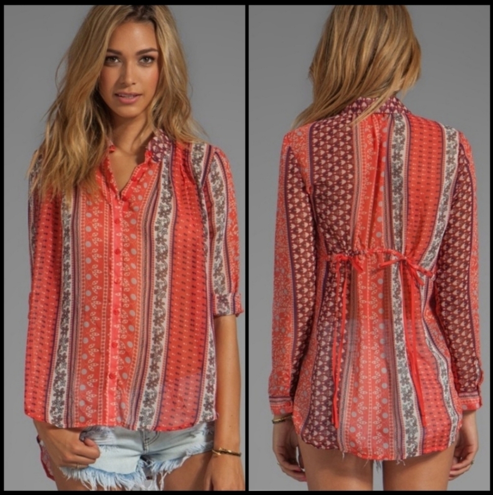 Free People Moonlight Mile Top Size S Hot Coral NWOT